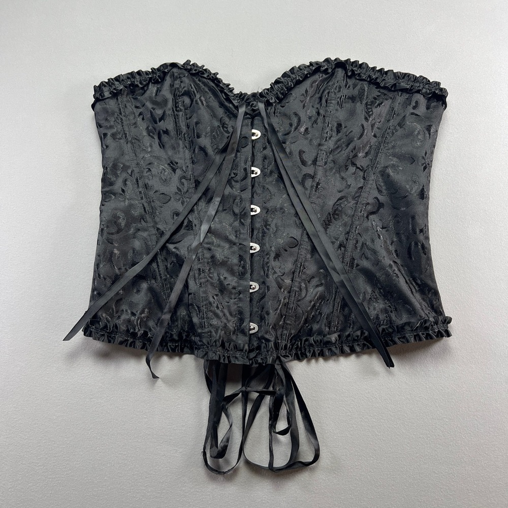 Womens Cold Shoulder Corset Top 2XL Black Floral Lace Up Romantic Party Cocktail